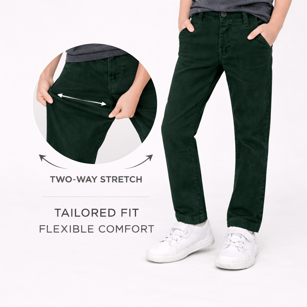 Denro Juniors Signature Stretch Chinos — Forest Green